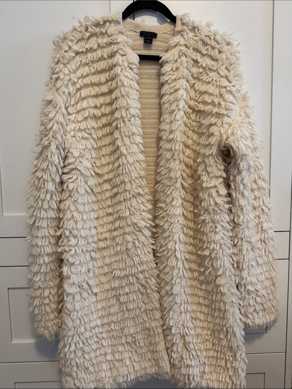 J. Crew Collection Chunky Cream Open-Front Shag Cardigan Jacket